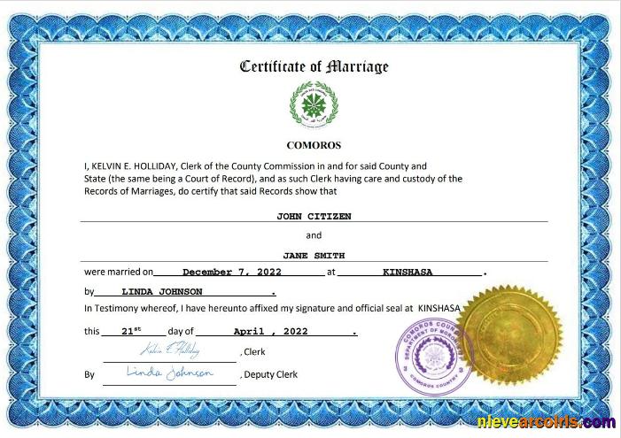Comoros marriage certificate
